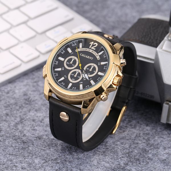 

men brands 6882 cagarny fashion sports luxury quality quartz watch leather strap date display wrist relogio montre, Slivery;brown