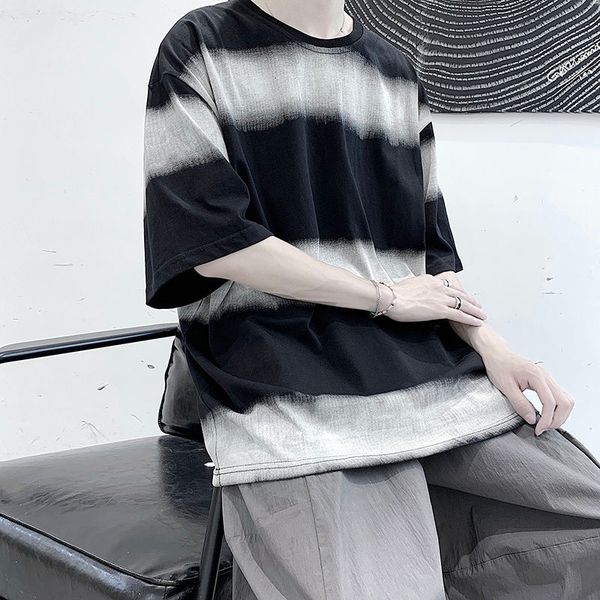

tie-dye t shirt men's fashion hit color casual cotton t-shirt men streetwear hip-hop wild loose korean short-sleeved tshirt mens, White;black