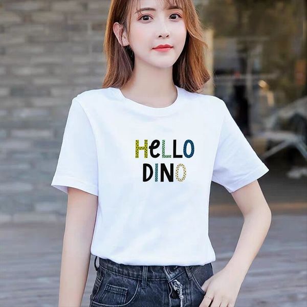 

2020 round collar printed fat t- mm large size cartoon women's base shirt short sleeve t-shirt women, White