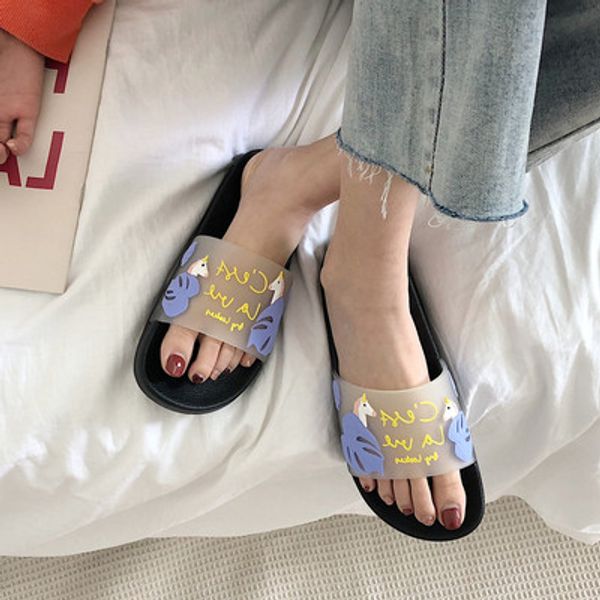 

thin strip korean version of cute cartoon unicorn slippers female summer ins girls indoor and outdoor wear non-slip bath sandals, Black