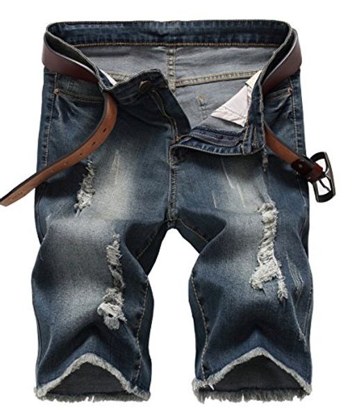 

nitagut men's fashion ripped short jeans slim fit denim short, Blue