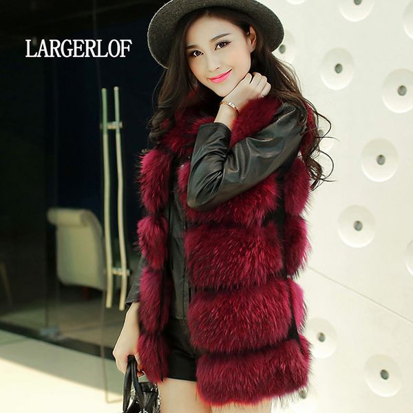 

largerlof faux fur vest women winter 2018 vest fur thick warm women winter coats and jackets fc50020, Black