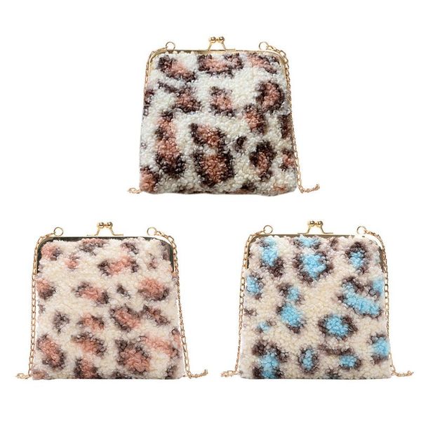

fashion women trend woolen shoulder slant leopard winter bag lady crossbody soft warm metal clip small messenger handbag tote