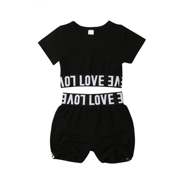 

toddler girl kid child black crop t shirt short pants clothes sunsuit outfit set 1-6y, White