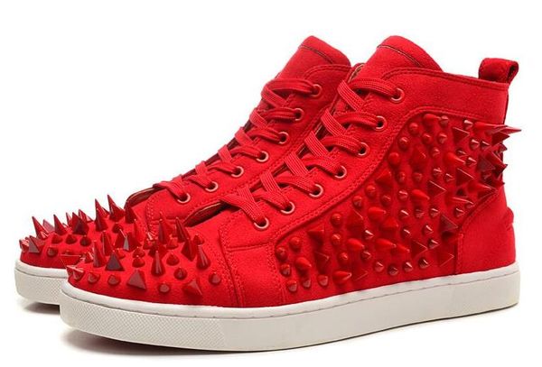 

white spikes men shoes red bottom sneaker canvas shoes.luxury sneakers genuine leather louisfalt spikes lace-up casual shoes c13, Black
