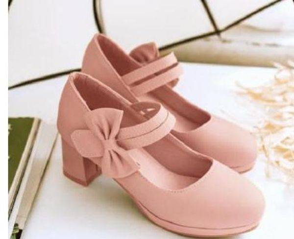 

2019 women's shoes in spring and autumn with new style high heel coarse heel round head bowknot@6033, Black