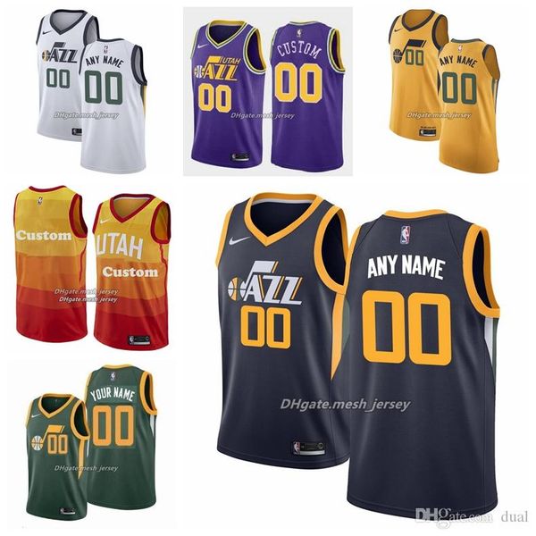 

customized utah jazz men women kid custom name number jersey 12 stockton 2 ingles 27 gobert 45 mitchell nba basketball jersey golden, Black