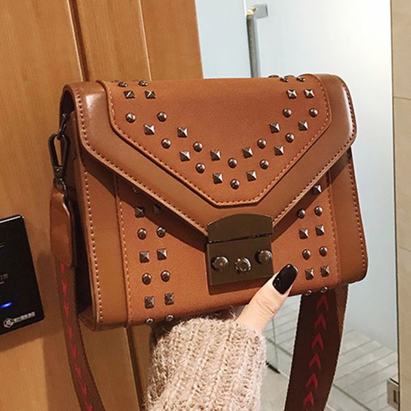 

fashion solid color handbag women 2019 new leather shoulder messenger bag ladies rivet decoration small square bags