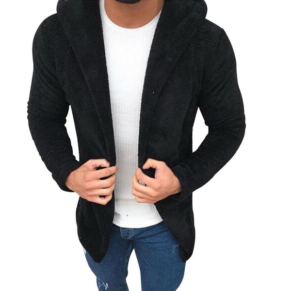 

mjartoria men's solid color jacket thick hooded jacket men's cardigan fashion hooded cardigan solid color new, Black;brown