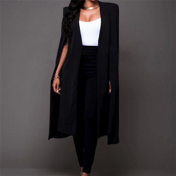 

women's trench feminine fashion cut female wind loose long cloak blazer black coat cape cardigan jacket outwear trench coat, Black;brown