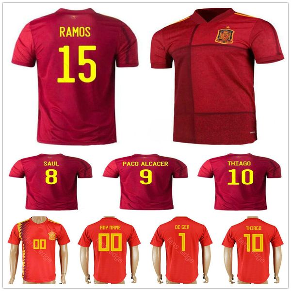 

man + kids spain soccer jersey saul paco alcacer jordi alba thiago asensio isco ramos morata custom espana home red 2020 2021 football shirt, Black;yellow
