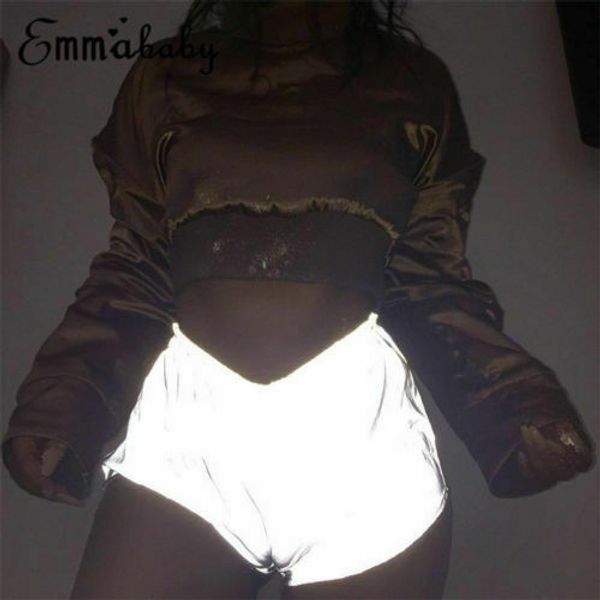 

night light reflective shorts women hip hop shiny short pants casual shorts solid color low waist elastic waist sexy, White;black
