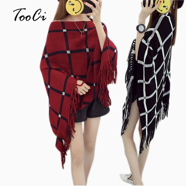 

2018 women ponchos and capes wine red bat sleeve women pullover and sweater tassels poncho cloak jacket coat outwear 4 colors, White;black