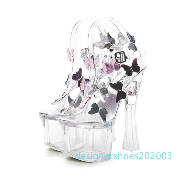 

18cm bride wedding shoes fashion butterfly silver ultra high heels sandals size 34 to 39 d03, Black