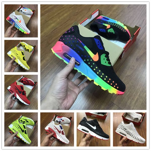 

2020 mens sneaker 90 kpu running shoes 1s rainbow black white red road star utility sport trainers chaussure triple s 90s cushion flat shoe