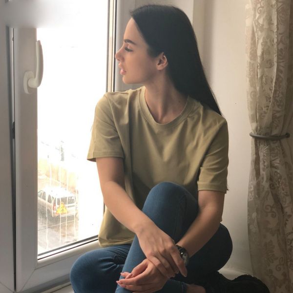 

short basic t shirts women elegant t shirt lady casual short sleeve t shirt women soft cotton plain tees, White