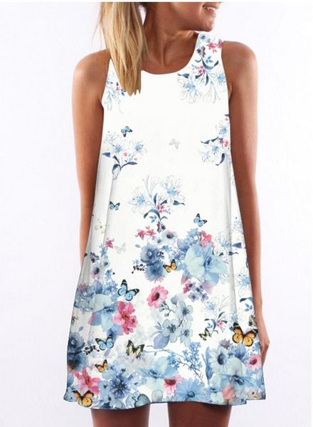 

one-piece dress sleeveless butterfly digital print princess dress girls skirts, Black;gray
