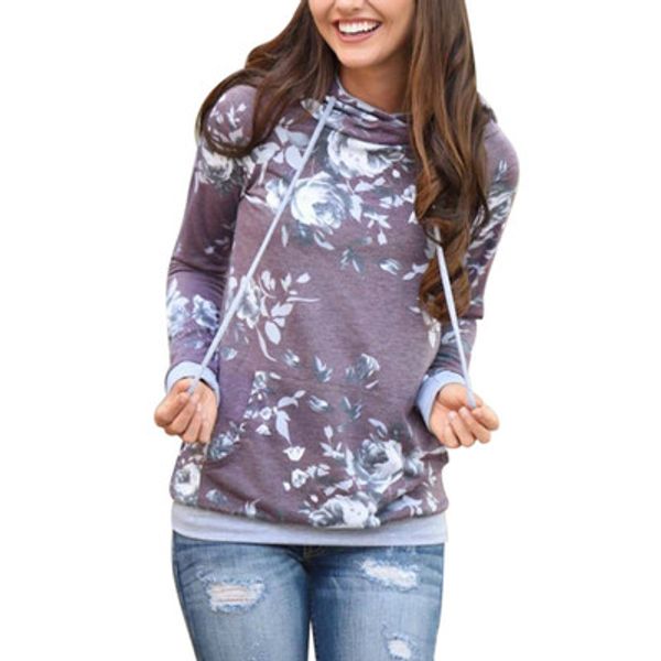 

женская осень fashionhoodies с длинным рукавом толстовка женщины с капюшоном цветочный принт серый дамы пуловер kwaii женские топы, Black