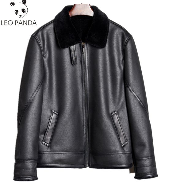 

2019 winter men's superior quality genuine leather jacket jacket sheep shearing coat real leather sheepskin, Black