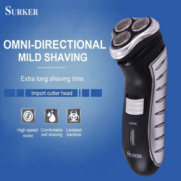 

surker rscw-258 electric shaver beard trimmer rechargeable rotating floating 3 heads random color eu plug father 's day gift