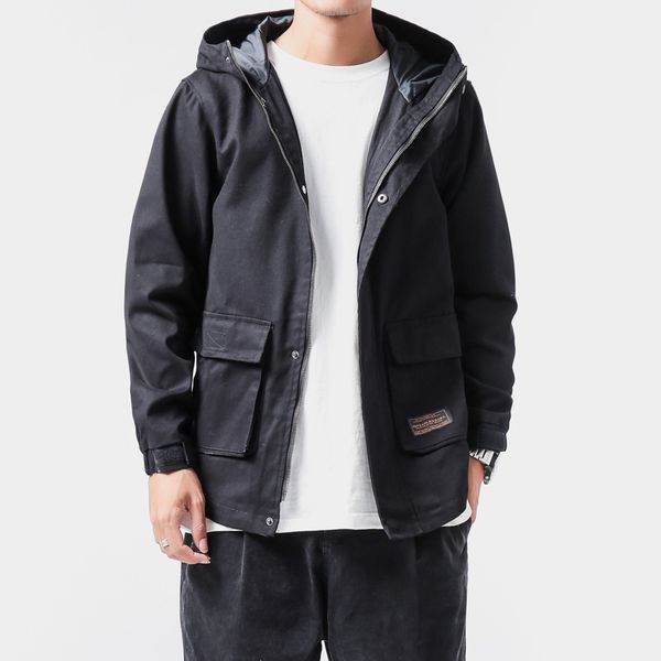 

us size jackets men japan style autumn loose jackets men plus size casual hooded windbreaker jacket long sleeve coats dg84, Black;brown