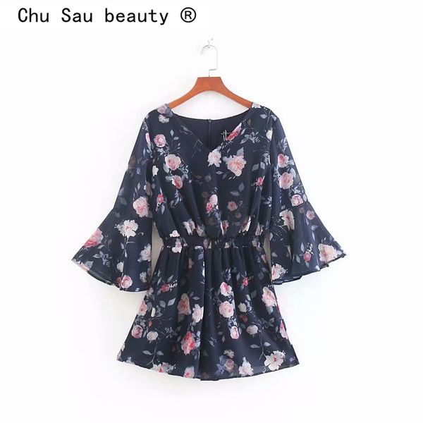 

chu sau beauty 2 colour boho chic floral printed short jumpsuit women holiday elastic waist playsuits loose vestidos de verano, Black;white