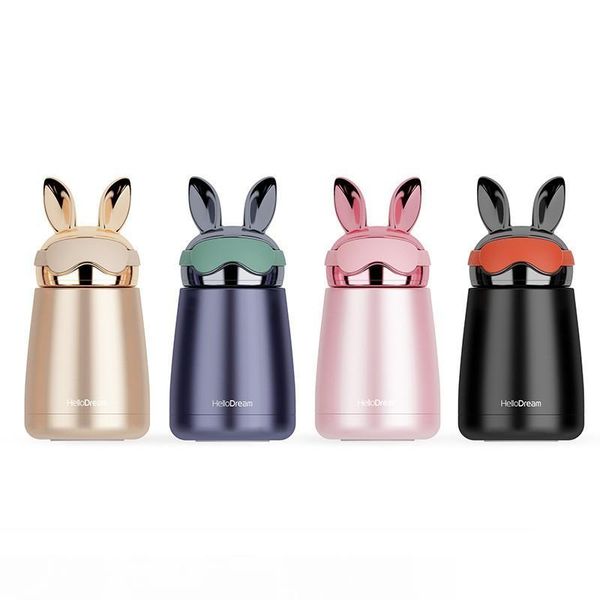 

lovely large capacity water bottles double walls stainless steel tumbler with rabbit shaped cover cup for women men 23kd bb