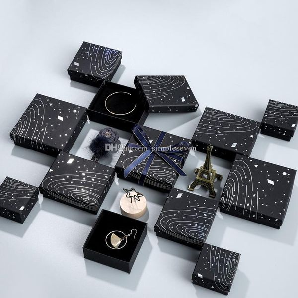 

simple seven]wandering earth black jewelry box, solar system ring case, romantic space necklace storage, radium silver pendant display, Black;white