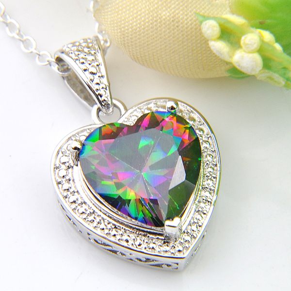 7 Pz/lotto a forma di Cuore Arcobaleno Mistico Cristallo Zircone Argento Sterling 925 Placcato Pendenti con gemme e perle Russia Australia USA Collane Pendenti con gemme e perle