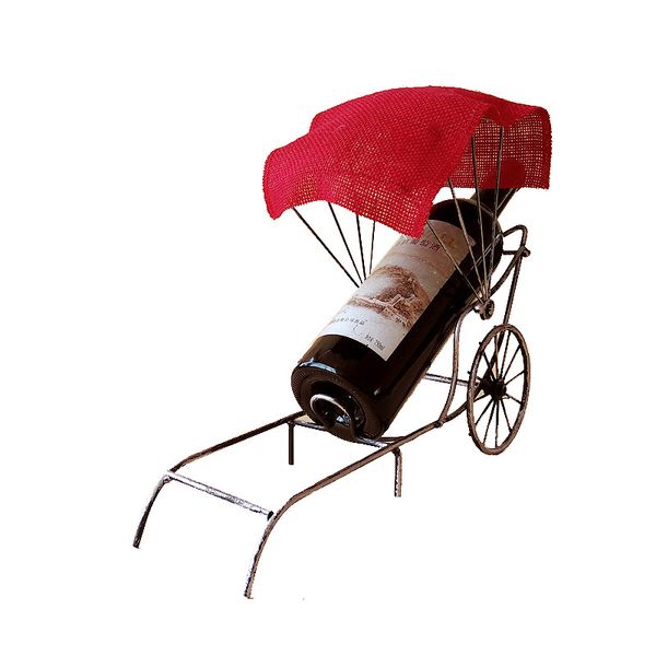 

home decoration accessories chinese vintage metal rickshaw wine racks crafts ornaments wine shelf miniatures wine cabinet gifts
