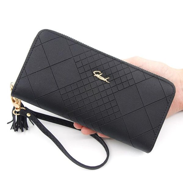 

new fashion wristband women long clutch wallet large capacity female zipper money purse phone pocket card holder, Red;black