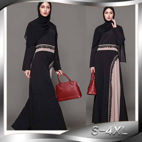 

ethnic clothing fashion women saudi arabia dresses plus size 4xl patchwork muslim dubai dress black brown abaya turkish jilbab, Red