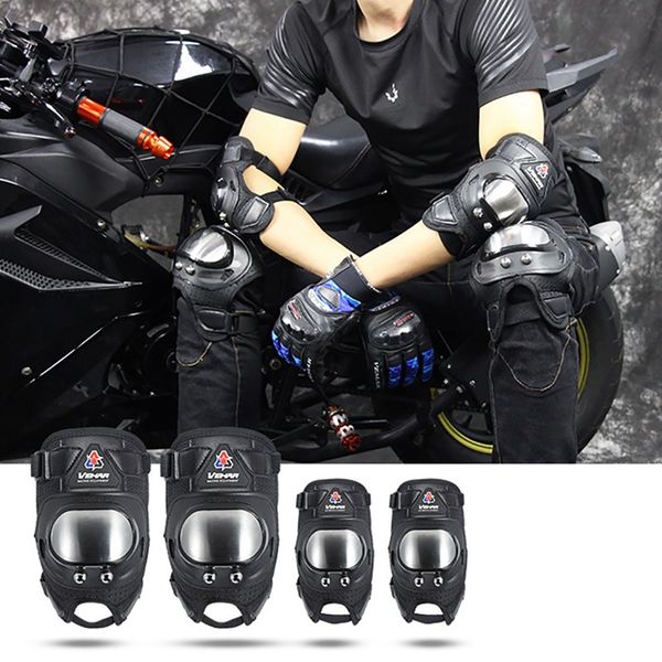 

4pcs/set elbow knee sleeve pad short breathable arm leg protective guard protector outdoor motorcycle cycling sportswear access, Black;gray