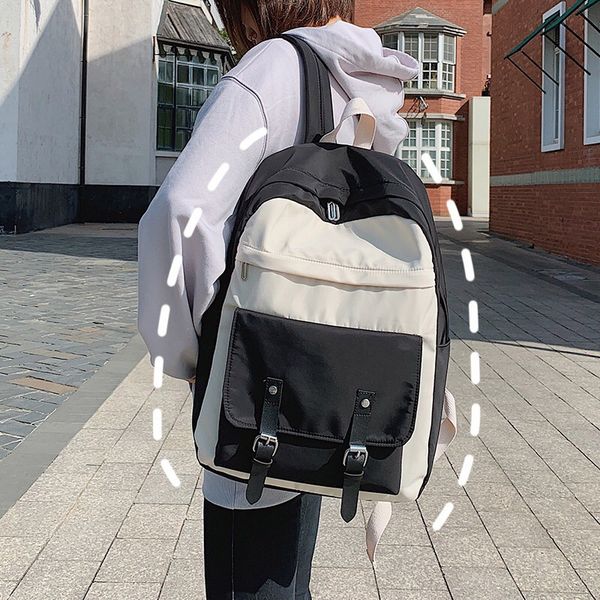 

backpack female student korean version 2019 new color matching simple college style student bag canvas waterproof backpack
