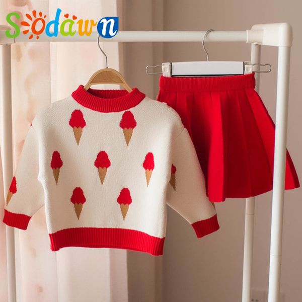 

sodawn 2019 осень детская одежда наборы рождество baby girls одежда костюм 2 шт. свитер + плиссированное платье детская одежда наряды t20041, White