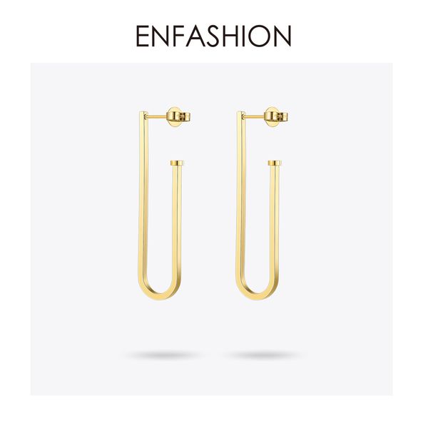 

enfashion jewelry geometric big clips earrings gold color stainless steel long drop earrings for women earings eb171028, Silver