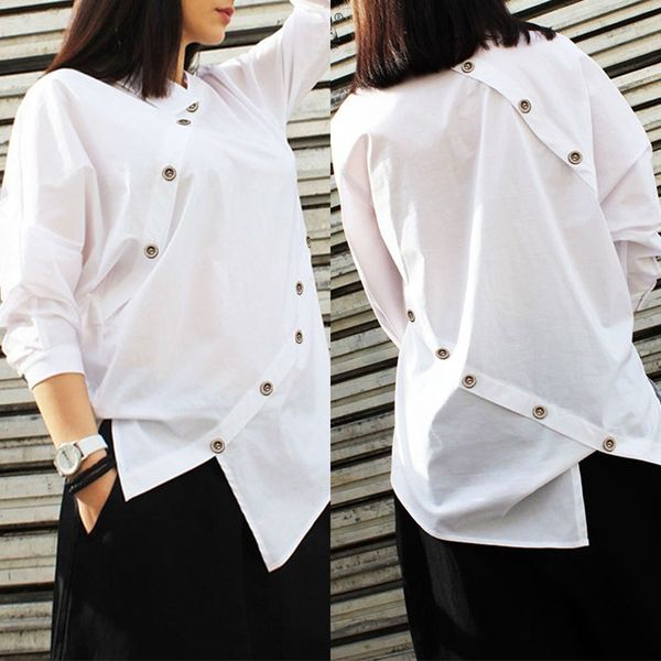 

women's blouses & shirts 2021 autumn solid irregular buttons blouse zanzea fashion work women long sleeve tunic blusas chemise female, White