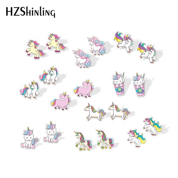 

2020 new cute unicorn acrylic earring baby unicorn resin earring epoxy art silver stud earrings, Golden;silver