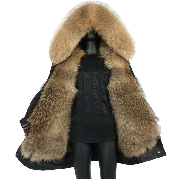 

fur parkas long women 2019 new arrival luxurious real fur parkas thick warm raccoon collar hood mink muskrat liner hoode, Black