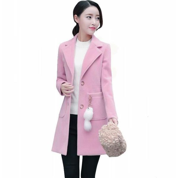 

winter jackets female 2019 new popular woolen coat long autumn and winter women's slim body woolen coat women's clothing, Black