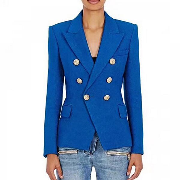 

euramerican women celebrity style runway design solid blue blazers double breasted buttons quality plus size blazer, White;black