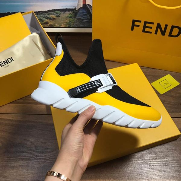 

2019 mens luxury f designer casual shoes black white yellow mesh leather men brand runner low fashion leisure shoes with box