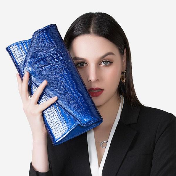 

patent leather women clutch bags vintage crocodile ladies handy bags designer black messenger female chain envelope shoulder bag