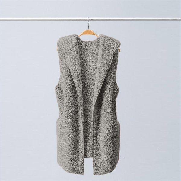 

women's vests womens vest winter warm hoodie outwear casual coat chaleco flecos faux fur zip up sherpa jacket, Black;white