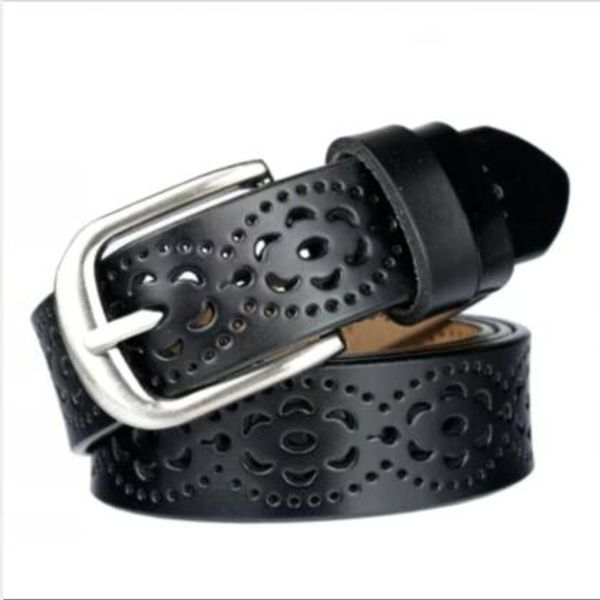 

lady belt leather casual hollow-out belt female fine decoration simple fashion pin buckle belt pure cow leather, Black;brown