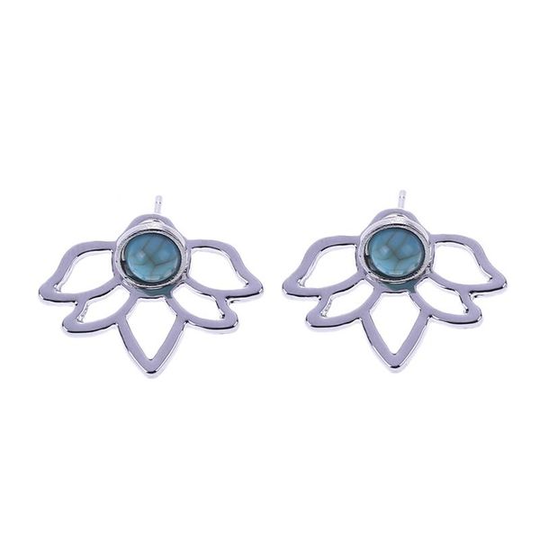 

new fashion european retro lotus petals stud earring for women alloy bijoux ear jewelry hollow leaves brincos flower oorbellen, Golden;silver