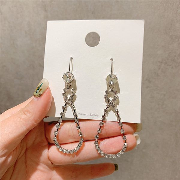 

2020 new retro rhinestone figure 8 korea temperament stylish long section drop earrings for women fashion jewelry accessories, Silver