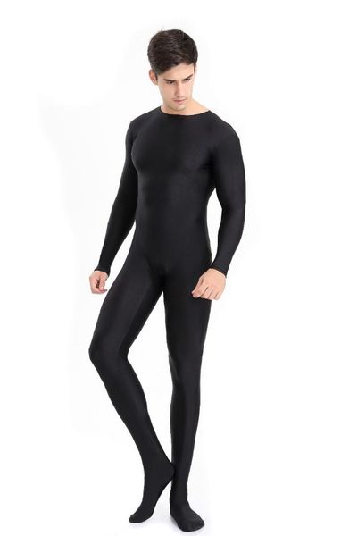 

mens full body lycra spandex zentai suit black long sleeve unitard zipper back black footed cosplay bodysuit costumes