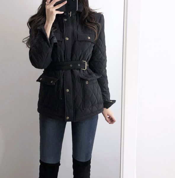 

2019 autumn and winter european and american models black fashion pocket jacket cotton thickening slim coat jacket tide, Tan;black