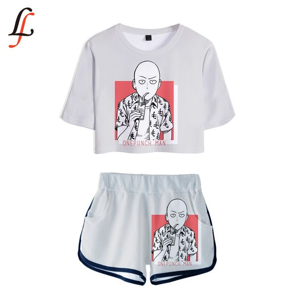 

one punch man season2 3d modis two piece sets soft t-shirt and elastic shorts kpop harajuku new fashion style, White